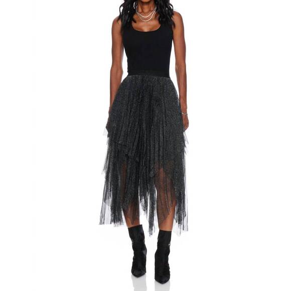 MIOU MUSE Dresses & Skirts - NEW MIOU MUSE metallic mesh pleated skirt in black
